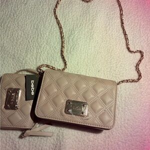Bebe Quilted Beige Crossbody Bag